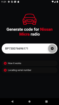 Herunterladen Nissan Radio Code Generator Autos & Transport für Android Bildschirmfoto 3