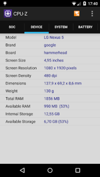 Herunterladen CPU-Z Werkzeuge für Android Bildschirmfoto 2