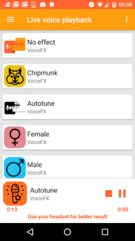 Herunterladen VoiceFX - Stimmenverzerrer mit Unterhaltung für Android Bildschirmfoto 5