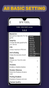 Herunterladen GFX tool for pubg new state Werkzeuge für Android Bildschirmfoto 3